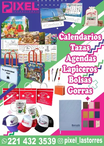 Calendarios, tazas, agendas, etc
